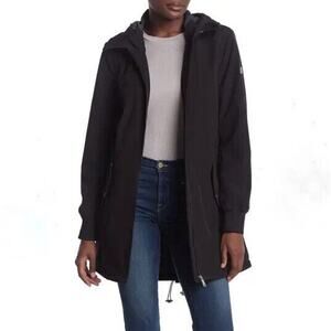 Calvin Klein Women XS Jacket Black Zip Hooded Soft Shell High Neck Polyester NEW